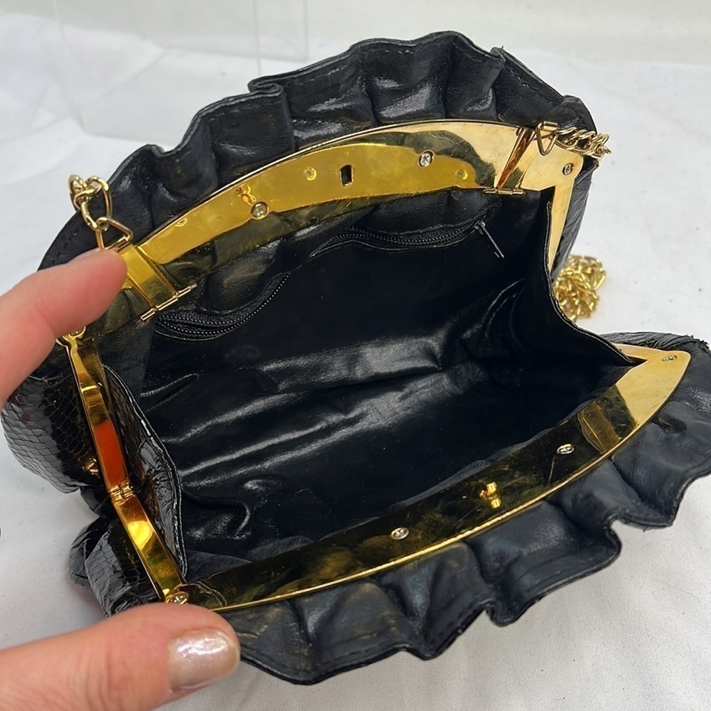 Black Python Gold Frame Evening Shoulder Clutch B… - image 6